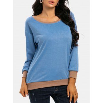 

Crewneck Contrast Rib-knit Trim Sweatshirt, Blue