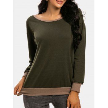 

Crewneck Contrast Rib-knit Trim Sweatshirt, Deep green