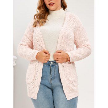 

Plus Size Open Front Pockets Cardigan, Pink