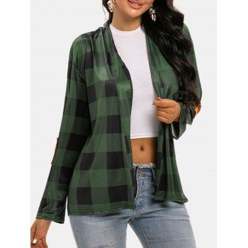 

Plaid Elbow Patched Open Front Cardigan, Green