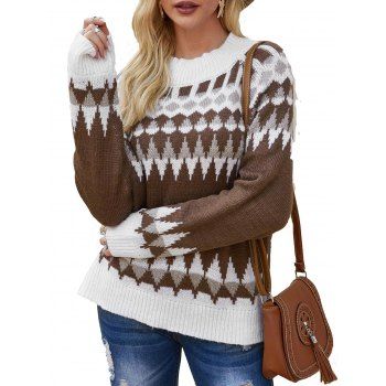 

Graphic Raglan Sleeve Mock Neck Sweater, Deep coffee