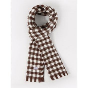

Fringe Long Checkered Pattern Scarf, Deep brown