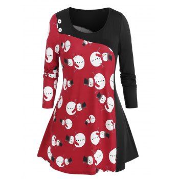 

Plus Size Christmas Snowman Contrast Long Sleeve Tee, White