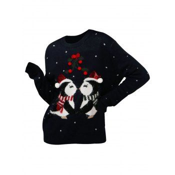 

Christmas Berry Snowflake Graphic Sequined Sweater, Black