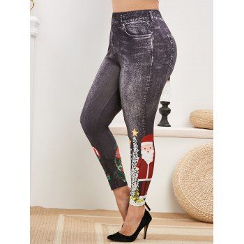 

Plus Size Christmas Printed Fitted Jeggings, Black