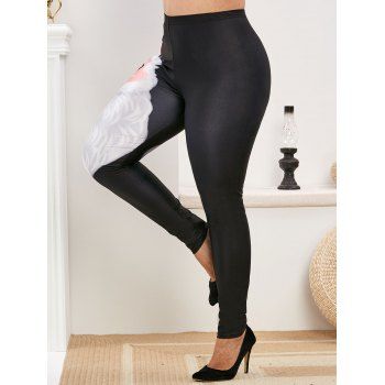 

Santa Claus Print High Waisted Christmas Plus Size Leggings, Black