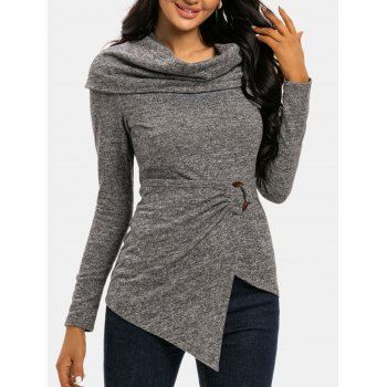 

Foldover Cowl Neck O Ring Draped Knitwear, Gray