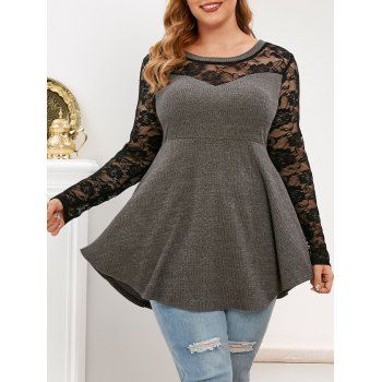 

Plus Size Lace Panel Colorblock Knitwear, Gray