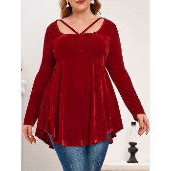 

Plus Size Ruched Velvet Longline Top, Red