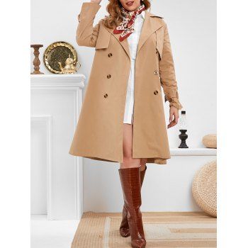 

Plus Size Belted Double Breasted Trench Coat, Camel brown