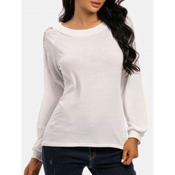 

Lace Panel Raglan Sleeve Top, White