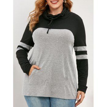 

Plus Size Cowl Neck Colorblock Sweatshirt, Light gray