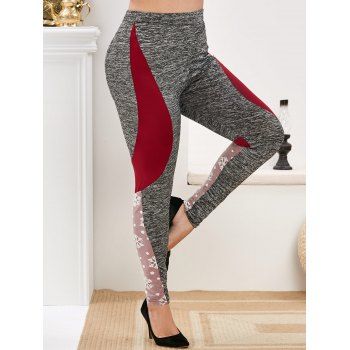 

Plus Size Snowflake Mesh Insert Space Dye Pants, Gray