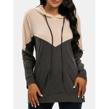 

Two Tone Drawstring Pullover Hoodie, Light coffee