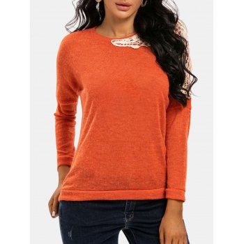 

Batwing Sleeve Crochet Lace Panel Sweater, Orange