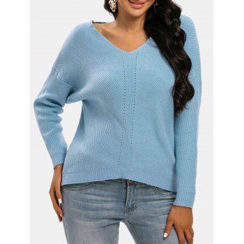 

Drop Shoulder Pointelle Textured Knit Sweater, Blue