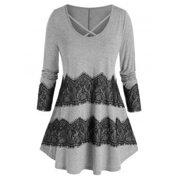 

Plus Size Lace Eyelash Long Sleeve Tunic Tee, Multicolor