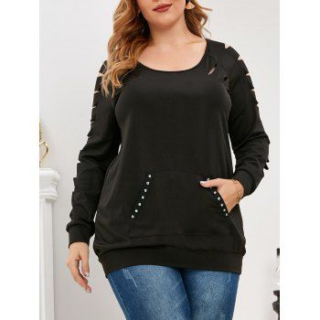 

Plus Size Raglan Sleeve Distressed Kangaroo Pocket Sweatshirt, Black