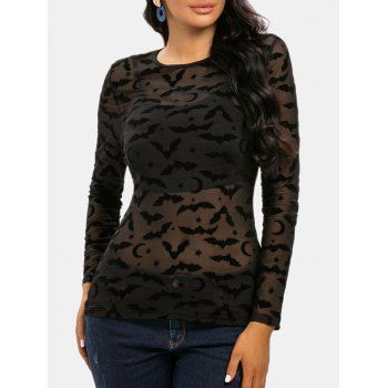

Halloween Faux Twinset Bat Mesh T Shirt, Black