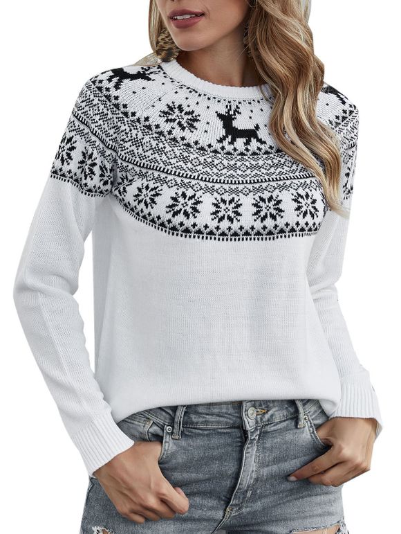 Christmas Elk Graphic Raglan Sleeve Sweater - WHITE S