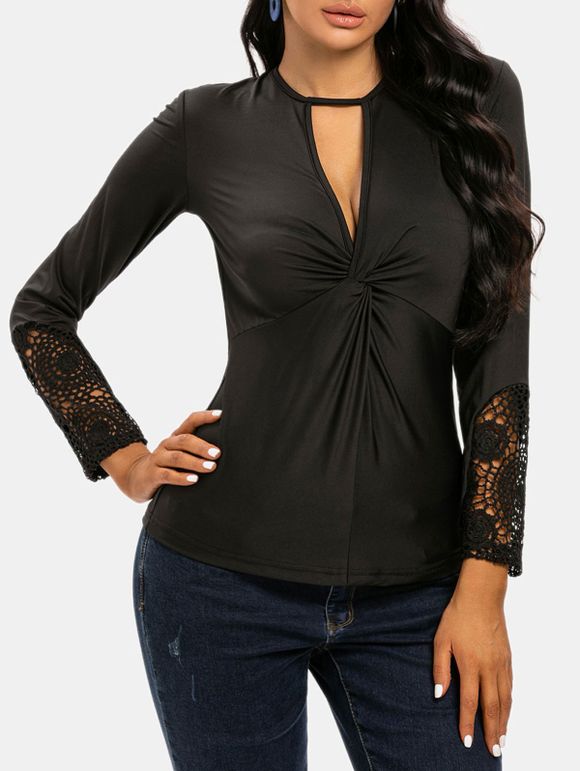 Haut Panneau en Dentelle Tordu avec Trou de Serrure - Noir XL