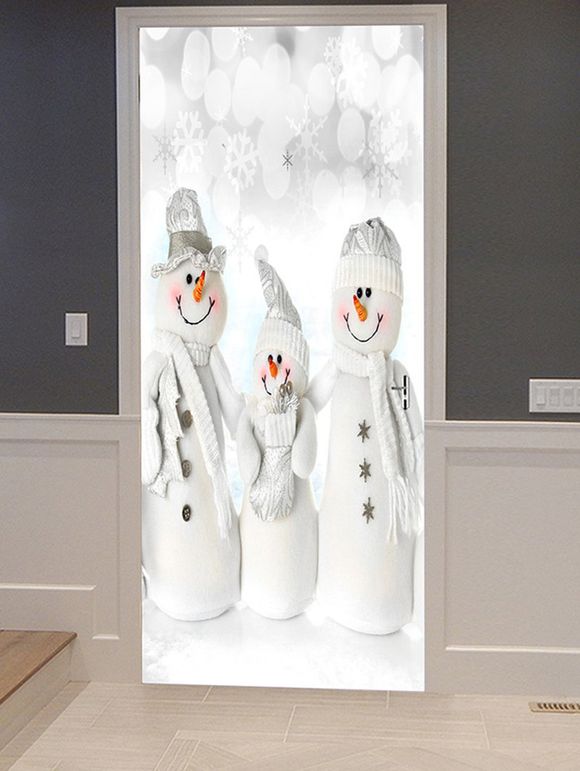 Autocollants de Porte Décoratifs Imprimé Famille de Bonhommes de Neige de Noël - multicolor 2PCS X 15 X 79 INCH