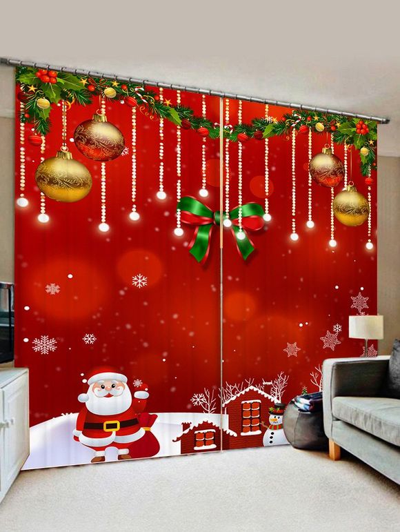 Rideaux de Fenêtre de Noël à Imprimé Boule et Bonhomme de Neige 2 Pièces - Rouge Lave W33.5 X L79 INCH X 2PCS