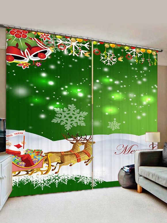 Rideaux de Fenêtre de Noël à Imprimé Cloche et Traîneau 2 Pièces - Vert Trèfle W33.5 X L79 INCH X 2PCS