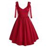 Robe en Couleur Unie de Grande Taille à Col V avec Nœud Papillon - Rouge 1X
