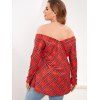Plaid Button Up Off The Shoulder Plus Size Top - RED 4X