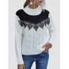 Cable Knit Applique Panel Two Tone Sweater - WHITE M