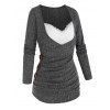 T-shirt Superposé Panneau en Dentelle en Fausse Deux Pièces avec Faux Bouton - Gris Carbone 3XL