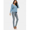 Drop Shoulder Pointelle Textured Knit Sweater - BLUE ONE SIZE