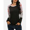 T-shirt Tunique Rayé Fleur à Manches Raglan - Noir XXL