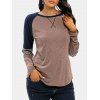 T-shirt Rayé en Blocs de Couleurs à Manches Raglan - café M