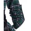 Plaid Belted Roll Up Sleeve Handkerchief Dress - DEEP GREEN M