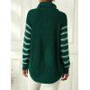 Turtleneck Striped Raglan Sleeve Pocket Sweater - DEEP GREEN XL