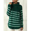 Turtleneck Striped Raglan Sleeve Pocket Sweater - DEEP GREEN XL