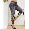 Plus Size Christmas Printed Fitted Jeggings - BLACK 4X