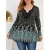 T-shirt Léopard Imprimé au Crochet Inséré à Manches Longues Grande Taille - Noir L