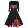 Robe Vintage de Noël à Carreaux Fausse Deux Pièces - Noir 2XL