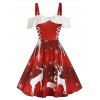 Robe de Noël à Imprimé Flocon de Neige et Cerf à Epaule Dénudée à Lacets - Rouge L