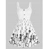 Robe Patineuse d'Halloween Note de Musique et Squelette Imprimées - Blanc 2XL