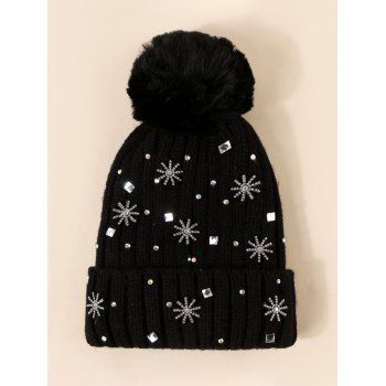 

Snowflake Rhinestone Knitted Plush Bubble Beanie, Night