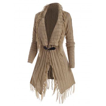 

Buckle Front Tassel Longline Cardigan, Light coffee