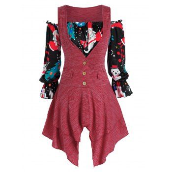 

Plus Size Christmas Snowman Claus Top and Tank Top Set, Valentine red