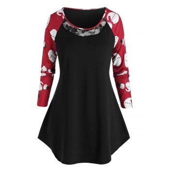 

Plus Size Christmas Snowman Raglan Sleeve Tunic Tee, Black