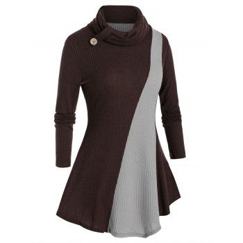 

Plus Size Cowl Neck Colorblock Knitwear, Brown bear