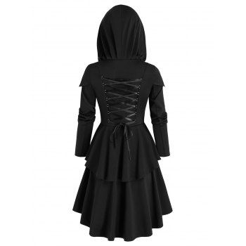 

Hooded Lace-up High Low Skirted Coat, Black