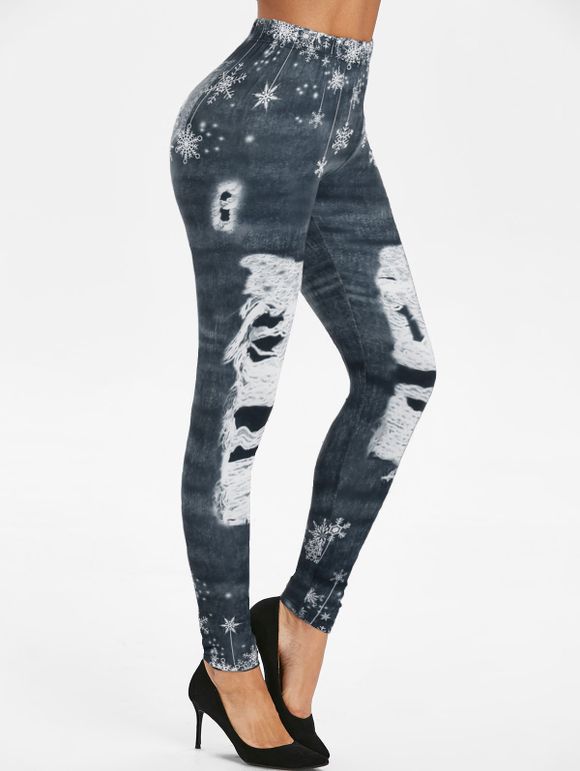 Legging Déchiré 3D Imprimé en Denim - Noir M